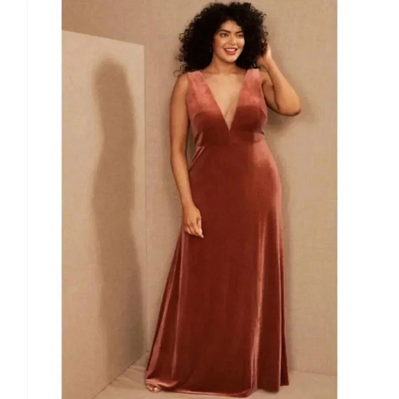 NWT Anthropologie BHLDN Jenny Yoo Logan Velvet Maxi Long Wedding Formal Dress - Picture 5 of 15